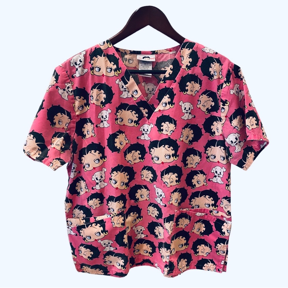 Retro Betty Boop Scrub Nursing Top Medical Pink Cartoon M Scrubs Nurse